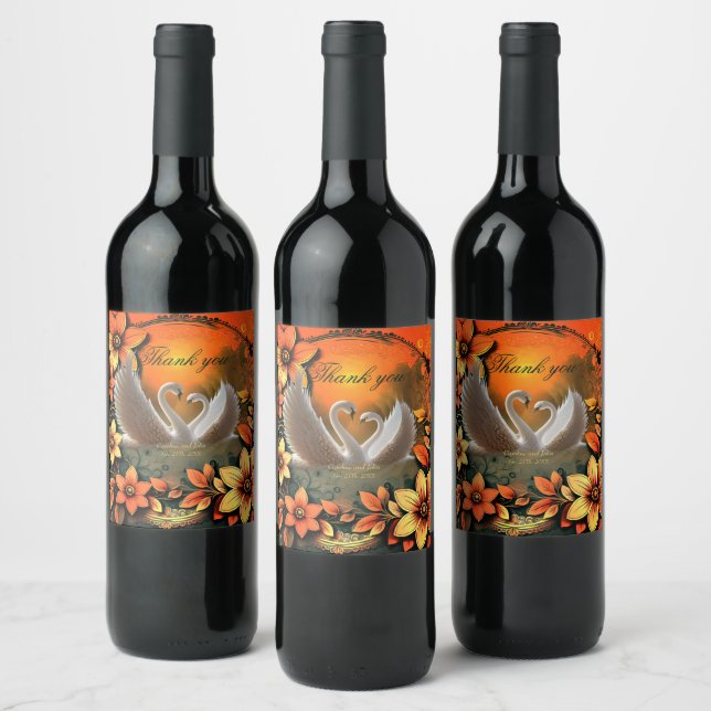 Étiquette Pour Bouteilles De Vin De beaux cygnes amoureux. (Bouteilles)