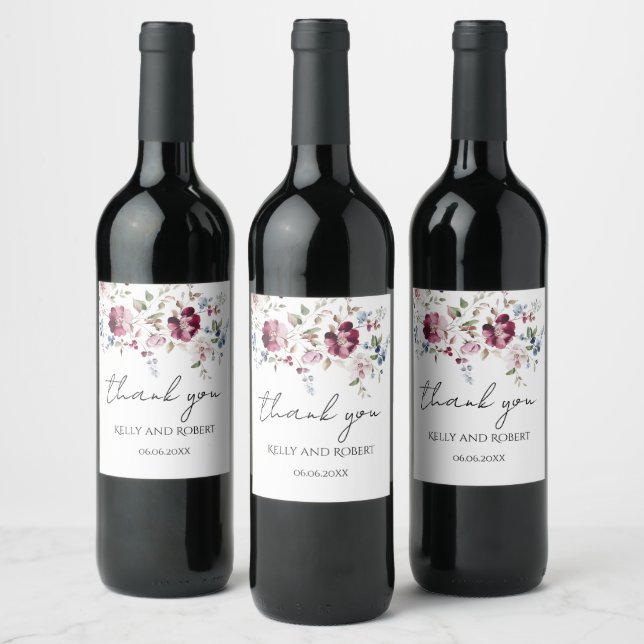 Étiquette Pour Bouteilles De Vin Délicat Fleurs Merci Mariage (Bouteilles)
