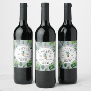 Étiquette Pour Bouteilles De Vin Délice d'ananas Feuillage tropical
