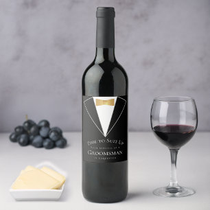 Étiquette Pour Bouteilles De Vin Demande de témoin de mariage en noir avec or faux,