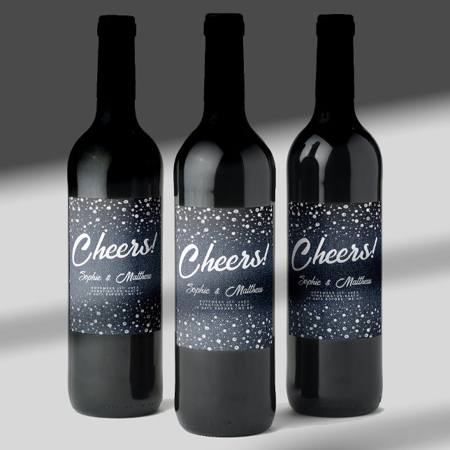 Étiquette Pour Bouteilles De Vin Denim Diamonds Pearls Blue Couple Wedding shower (denim pearls couple wedding shower personalized wine label blue jeans white coed his hers jack jill )