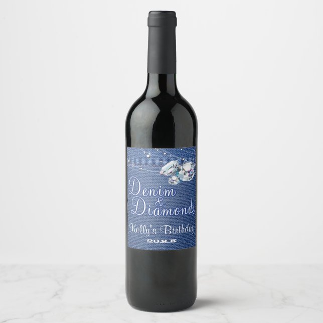 Étiquette Pour Bouteilles De Vin Denim et diamants (Devant)