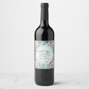 Étiquette Pour Bouteilles De Vin Dentelle florale bleu foncé Calligraphie décorat