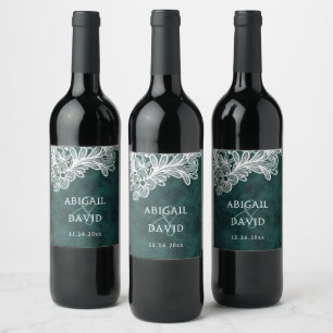 Étiquette Pour Bouteilles De Vin Dentelle sur Emerald Green Faux Velvet Mariage