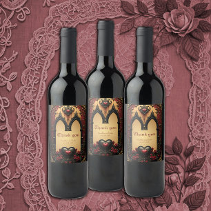 Étiquette Pour Bouteilles De Vin Des accents dorés, des roses rouges et un coeur :
