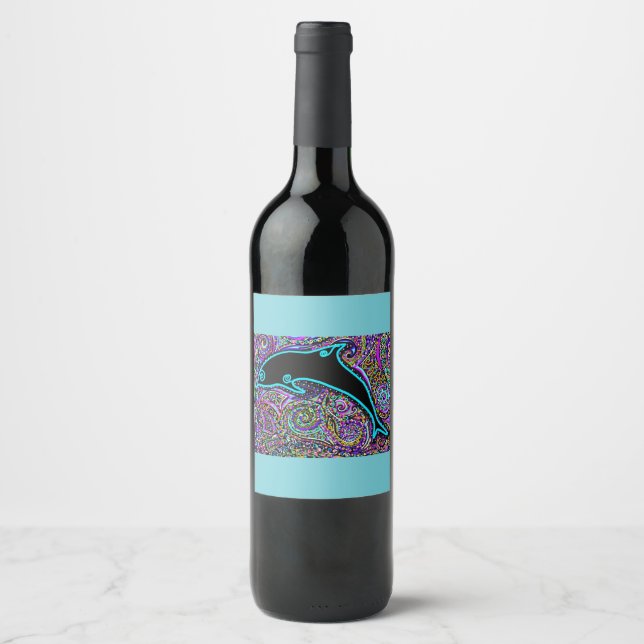 Étiquette Pour Bouteilles De Vin Design d'art dauphin (Devant)