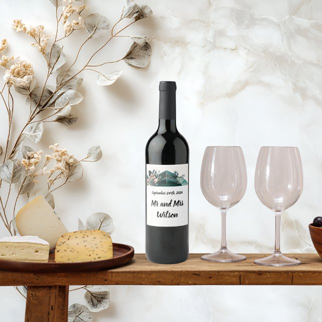Étiquette Pour Bouteilles De Vin Design géométrique moderne vert Étiquette à vin (Créateur téléchargé)