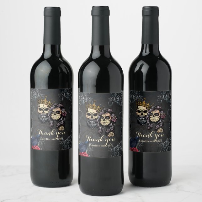 Étiquette Pour Bouteilles De Vin Design mariage gothique foncé avec crânes (Bouteilles)