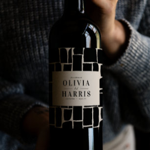 Étiquette Pour Bouteilles De Vin Design minimaliste moderne noir & blanc parti