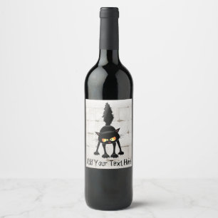 Étiquette Pour Bouteilles De Vin Dessin de Funny Fierce Black Cat