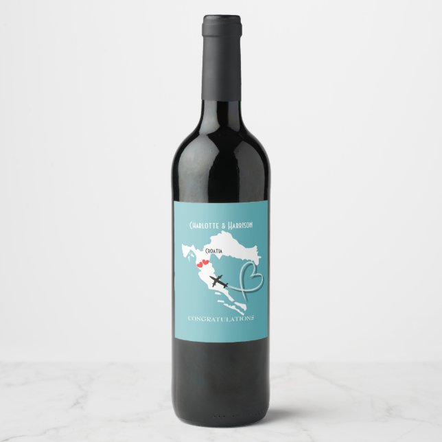 Étiquette Pour Bouteilles De Vin Destination mariage Croatie (Devant)