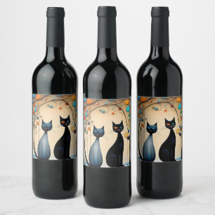 Étiquette Pour Bouteilles De Vin Deux chats charmants