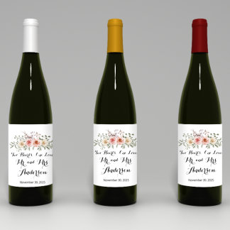 Étiquette Pour Bouteilles De Vin Deux Coeurs Un Amour Rose Crème Rose