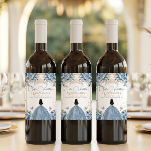 Étiquette Pour Bouteilles De Vin Diadème élégant de princesse Quinceanera bleu bébé