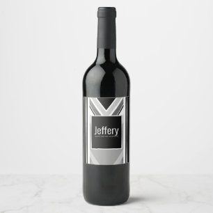 Étiquette Pour Bouteilles De Vin Diagonale noir, gris, métal rayé imprimé vin