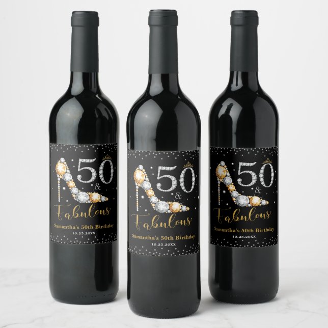 Étiquette Pour Bouteilles De Vin Diamond Parties scintillant Cinquante et fabuleux  (Bouteilles)