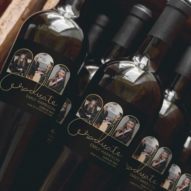 Étiquette Pour Bouteilles De Vin Diplômé moderne | 3 Collage photo en arc (Créateur téléchargé)