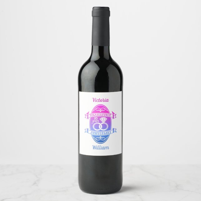 Étiquette Pour Bouteilles De Vin Dixième 10e anniversaire de mariage TIN ALUMINIUM (Devant)