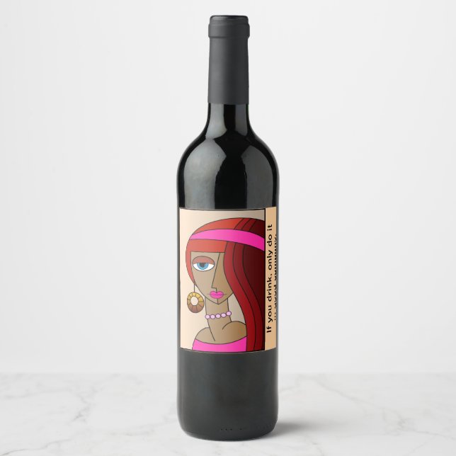 Étiquette Pour Bouteilles De Vin Dollup Redhead Femmes Beau Cubisme (Devant)