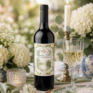 Étiquette Pour Bouteilles De Vin Domaine Élégant au Bord du Lac Floral