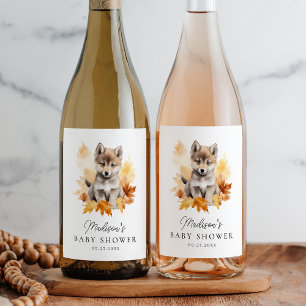 Étiquette Pour Bouteilles De Vin Douce Fête Prénatale de Loup de la Forêt Automnale