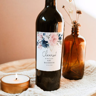 Étiquette Pour Bouteilles De Vin Douche à nuptiale florale marine