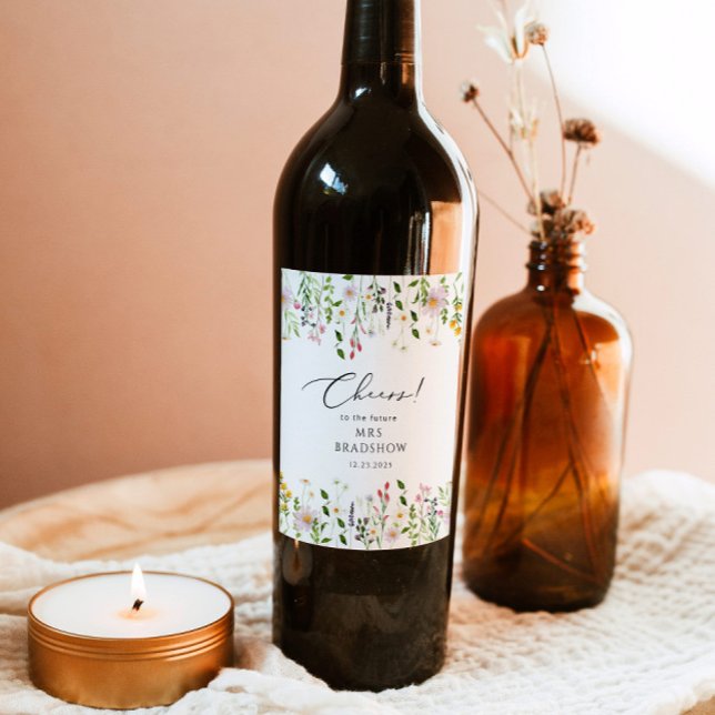 Étiquette Pour Bouteilles De Vin Douche nuptiale simple en fleurs sauvages (Créateur téléchargé)
