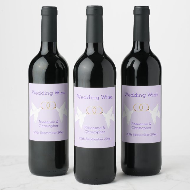Étiquette Pour Bouteilles De Vin Doves Design Mariage couleur Lilac (Bouteilles)