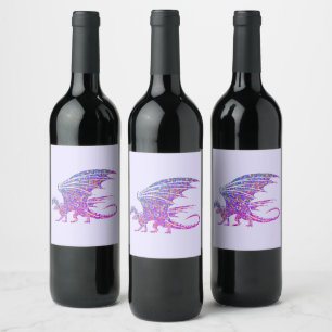 Étiquette Pour Bouteilles De Vin Dragon de mosaïque Extraordinaire violet