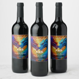 Étiquette Pour Bouteilles De Vin Dragons colorés en Mariage d'amour