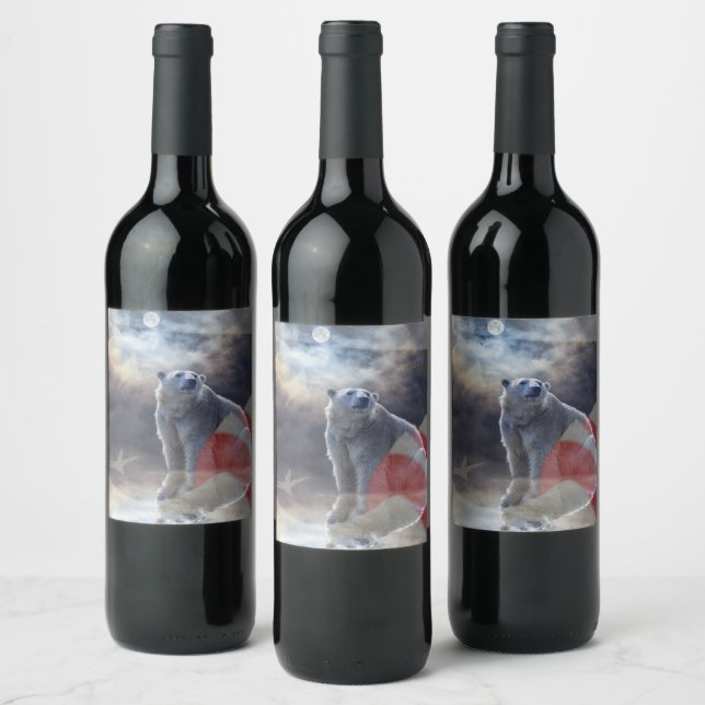 Étiquette Pour Bouteilles De Vin Drapeau américain de l'Ours polaire de l'Alaska (Bouteilles)