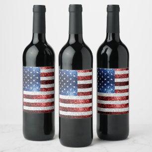 Étiquette Pour Bouteilles De Vin drapeau américain rouge blanc brillant parties sci
