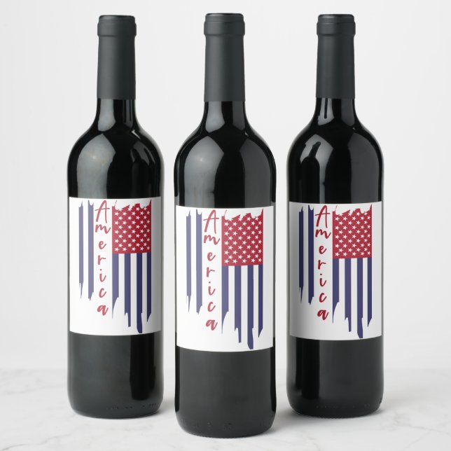 Étiquette Pour Bouteilles De Vin Drapeau artistique américain vertical (Bouteilles)
