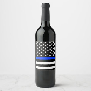 Étiquette Pour Bouteilles De Vin Drapeau de police de la ligne bleue mince