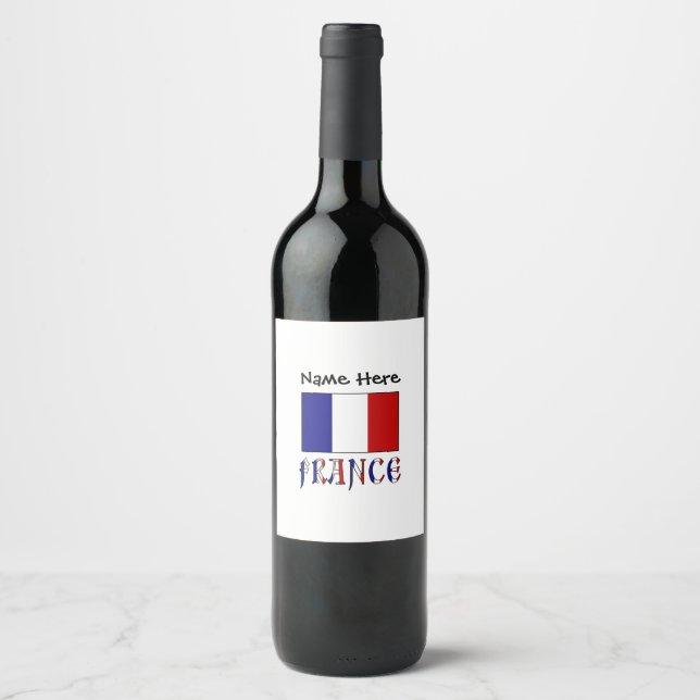 Étiquette Pour Bouteilles De Vin Drapeau français avec votre nom (Devant)
