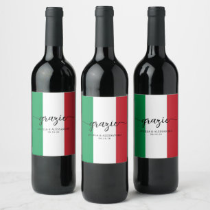 Étiquette Pour Bouteilles De Vin Drapeau italien Élégante calligraphie Grazie