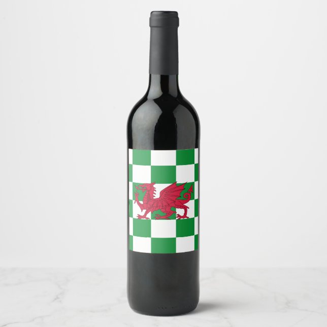 Étiquette Pour Bouteilles De Vin Drapeau mystique rouge du dragon celtique du Pays  (Devant)