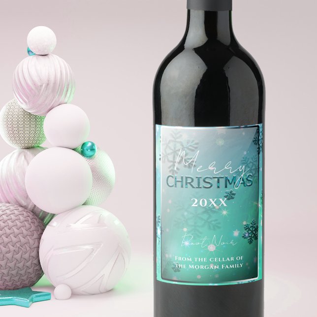 Étiquette Pour Bouteilles De Vin Dreammer Turquoise Silver Winter Wonderland Noël (Créateur téléchargé)