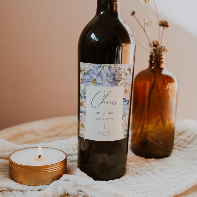 Étiquette Pour Bouteilles De Vin Dusty Blue Cream Floral Mariage (Créateur téléchargé)