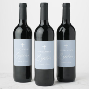 Étiquette Pour Bouteilles De Vin Dusty Blue Croix blanche Boy Baptism Étiquette de 
