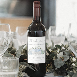 Étiquette Pour Bouteilles De Vin Dusty Blue Rustic Floral Élégant Merci de mariage