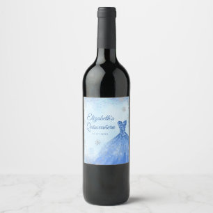 Étiquette Pour Bouteilles De Vin Dusty Blue Silver Snowflake hiver Quinceañera