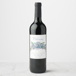 Étiquette Pour Bouteilles De Vin Echeveria d'aquarelle avec ruban pourpre
