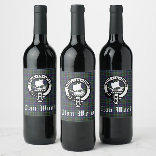 Étiquette Pour Bouteilles De Vin Ecosse Clan Wood Crest & Tartan (Bouteilles)