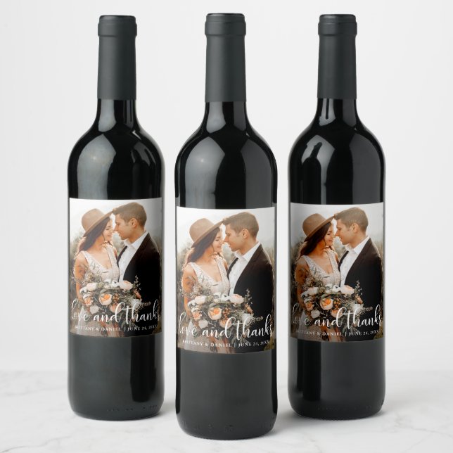 Étiquette Pour Bouteilles De Vin Écriture Calligraphique Amour et Remerciements Pho (Bouteilles)