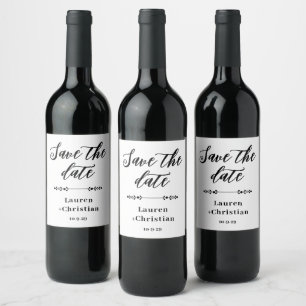 Étiquette Pour Bouteilles De Vin Écriture Noir et Blanc Enregistrer la date Étiquet