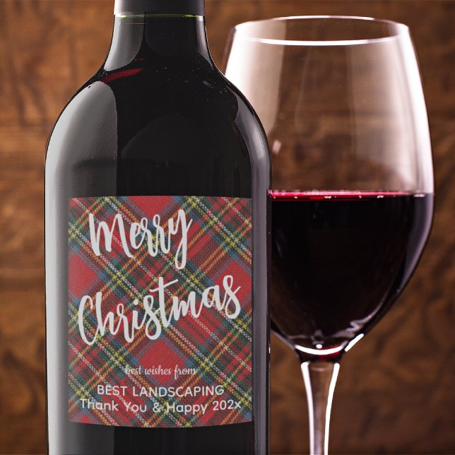 Étiquette Pour Bouteilles De Vin Écriture Stewart Tartan White, nom de l'entreprise (Créateur téléchargé)