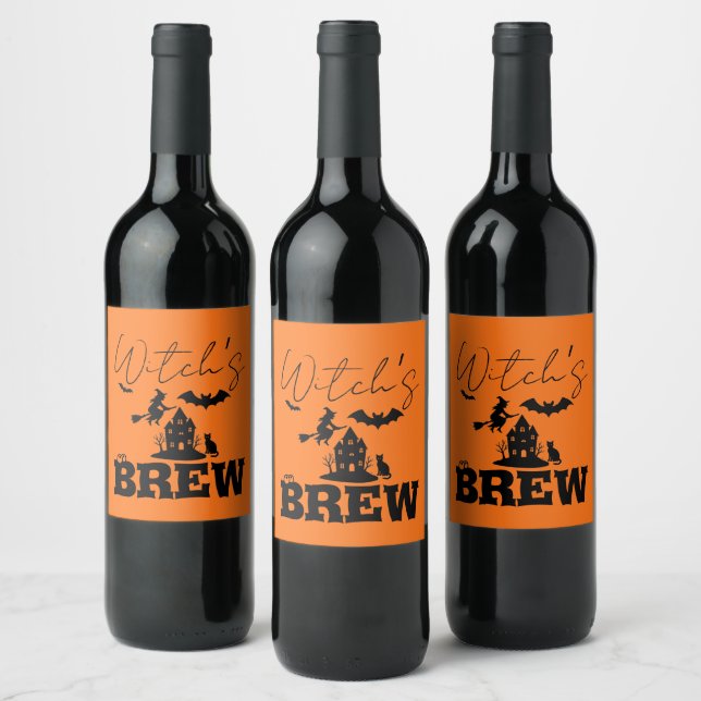 Étiquette Pour Bouteilles De Vin Éffrayant Hauné Maison & Sorcière Silhouette | (Bouteilles)