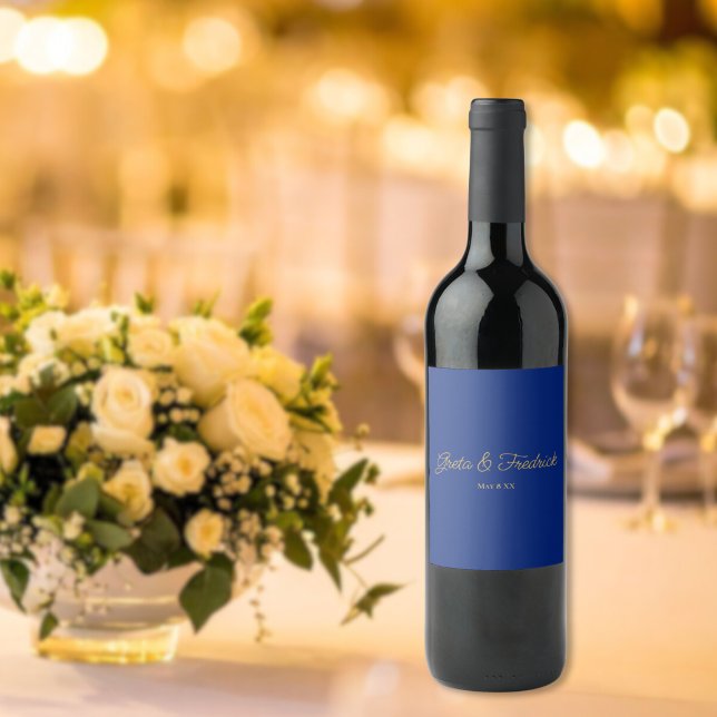 Étiquette Pour Bouteilles De Vin Élégance simple intemporelle Royal Blue Gold (Créateur téléchargé)