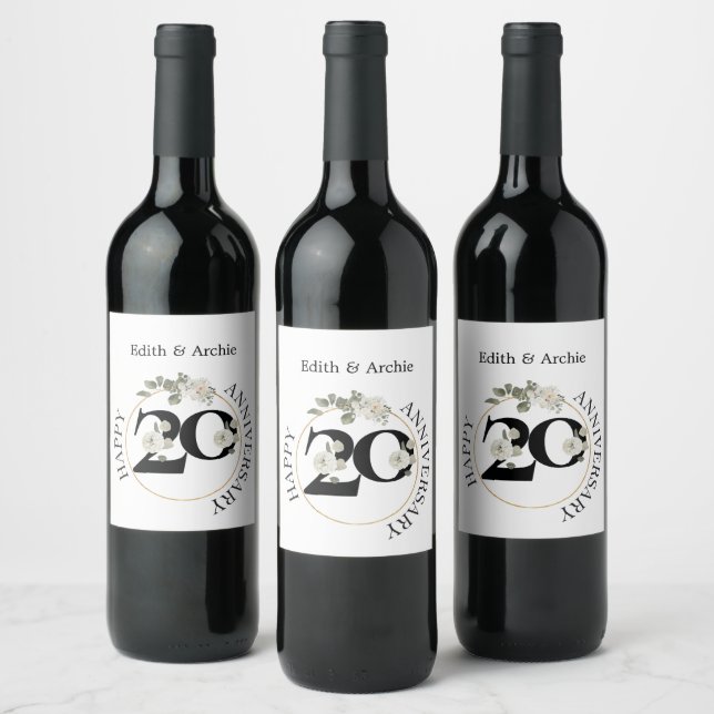 Étiquette Pour Bouteilles De Vin Élégant 20 ans ANNIVERSAIRE Vin (Bouteilles)